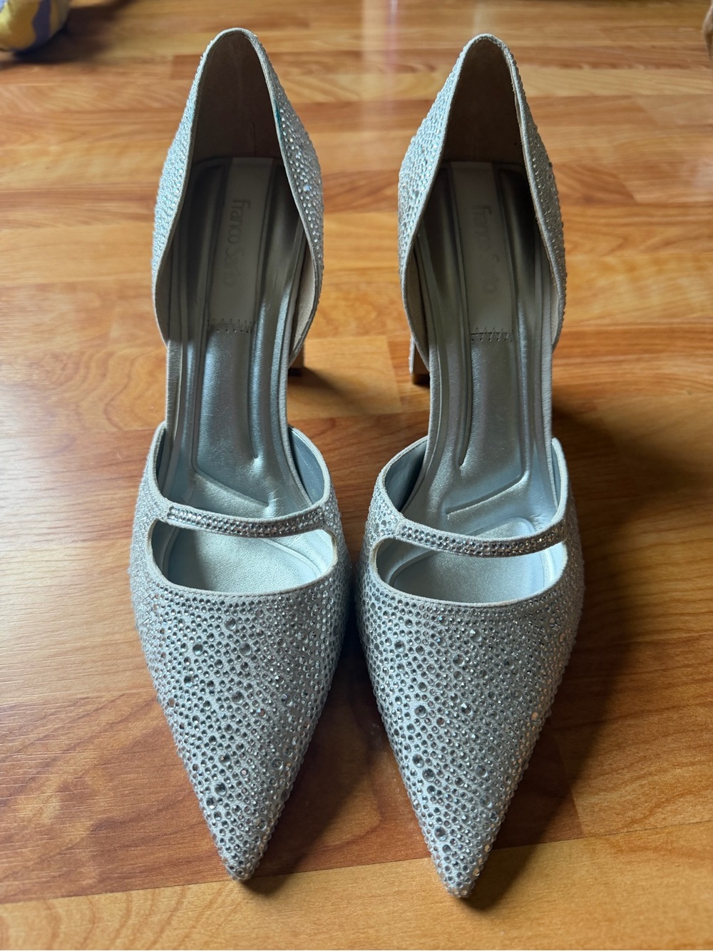 Silver Embellished Pointed-Toe Women’s Heels